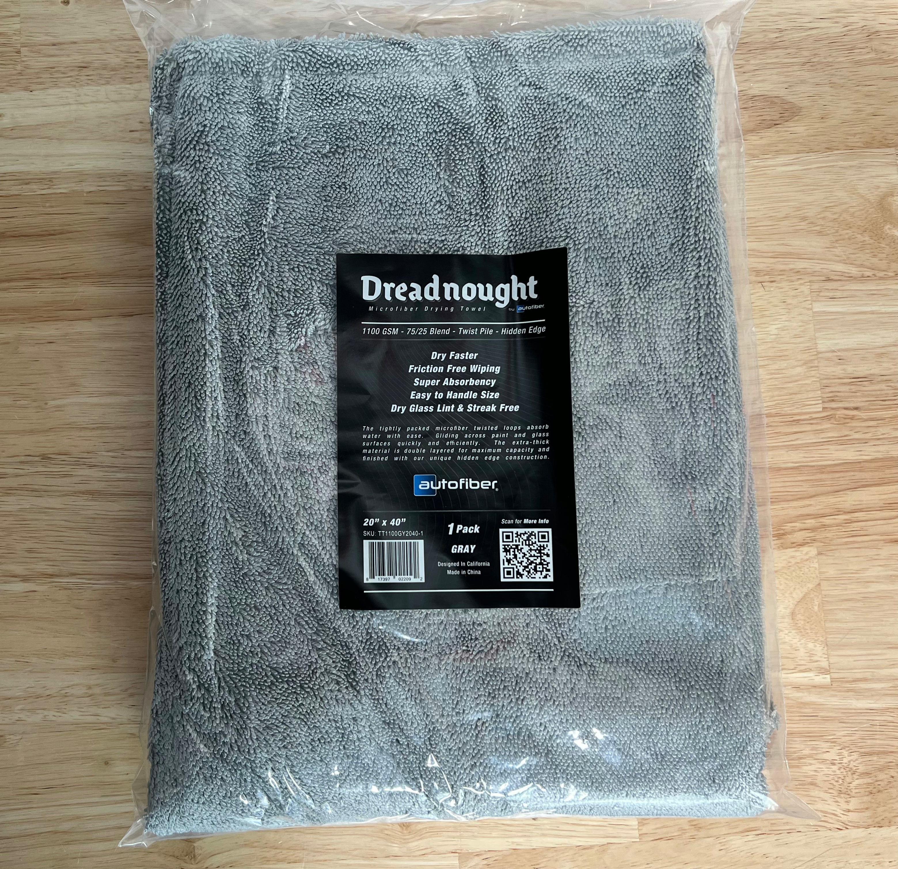 Autofiber [Dreadnought XL] Microfiber Car-Drying Towel, Superior Absorbency for Drying Cars, Trucks, and SUVs, Double-Twist Pile, One-Pass Vehicle-Drying